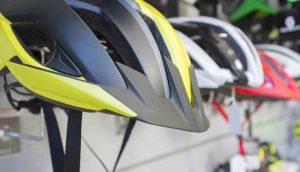 a picture of helmets- one of several bike safety tips